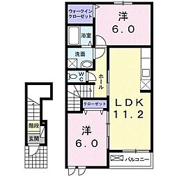 プラシードＩ 2階2LDKの間取り