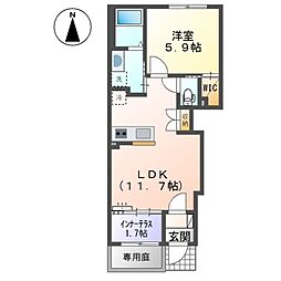 (仮）鏡新築アパートＡ棟 1階1LDKの間取り