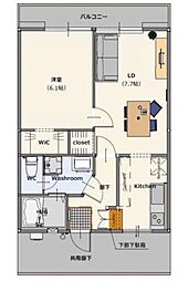 パナハイツ鏡A 2階1LDKの間取り
