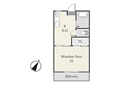 パインコーポB 1階1Kの間取り