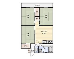 むらさきハイツ 3階3DKの間取り