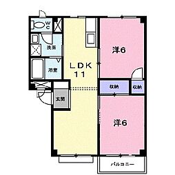 サニーサイドＡ 2階2LDKの間取り