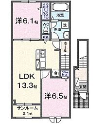 エアリー・グレイス　III 2階2LDKの間取り
