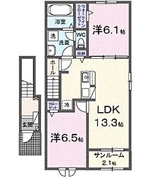 エアリー・グレイス　III 2階2LDKの間取り