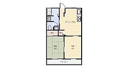 メゾン魁A 2階2DKの間取り