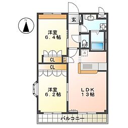コンフォール・せいら 2階2LDKの間取り