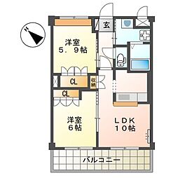 マインヒルズ弐番館 2LDKの間取図画像
