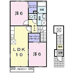 ジュネス2番館 2LDKの間取図画像