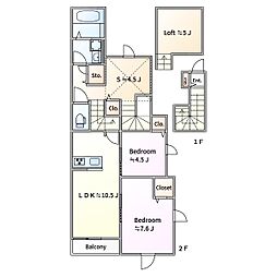 横浜市金沢区釜利谷東2丁目アパート 2SLDKの間取図画像