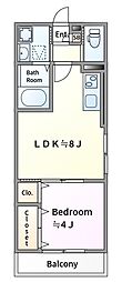 ヴィラージュ永田 1LDKの間取図画像