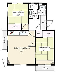 百草住宅2-7-1棟 2LDKの間取図画像