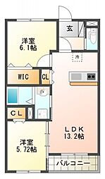 プレシャス2 2LDKの間取図画像
