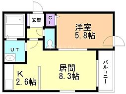 セントベル八軒 3階1LDKの間取り