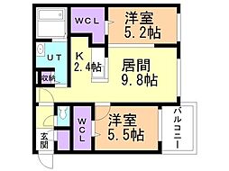 札幌市営東西線 二十四軒駅 徒歩6分の賃貸マンション 4階2LDKの間取り