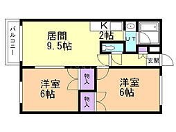 シャトー八軒 2階2LDKの間取り