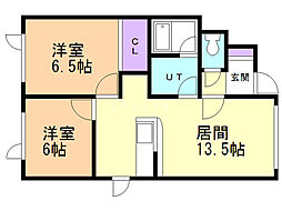 アップルコート西町II 1階2LDKの間取り