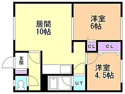 山田マンション 2LDKの間取図画像