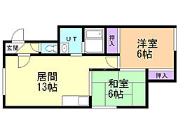 マンションむらかみ3 2LDKの間取図画像
