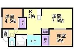 エトワール八軒 2LDKの間取図画像