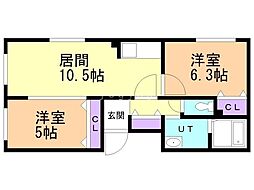 札幌市西区西町北2丁目アパート 2LDKの間取図画像