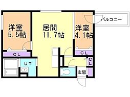 札幌市西区発寒三条3丁目マンション 2LDKの間取図画像