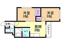 サンライト発寒 2DKの間取図画像