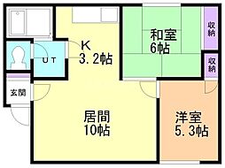 ロイヤルハウス富丘D 2LDKの間取図画像