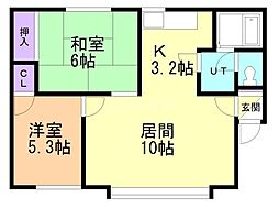ロイヤルハウス富丘C 2LDKの間取図画像