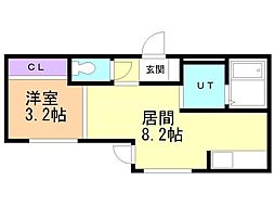 札幌市西区二十四軒四条4丁目アパート 1LDKの間取図画像