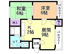 琴倉ハイツ 2LDKの間取図画像