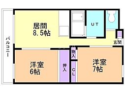 ロワイヤル山の手 2LDKの間取図画像