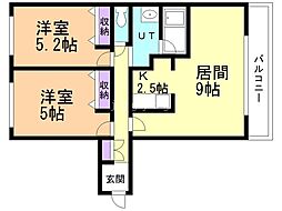 グリニッジタウン西札幌 2LDKの間取図画像