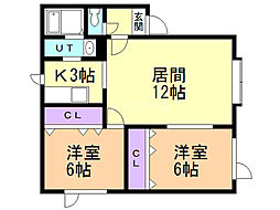 リバーサイド19 2LDKの間取図画像