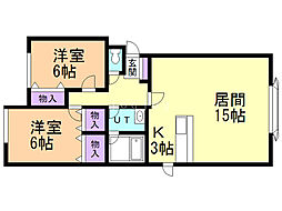 モデュロール新発寒 2LDKの間取図画像