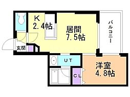 Villa41KOTONISAPPORO 1LDKの間取図画像