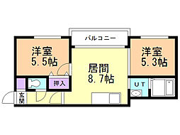 松原コート4 2DKの間取図画像