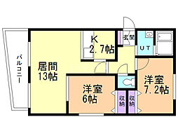WESTKNOLL壱番館 2LDKの間取図画像