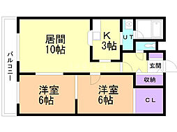 グランディールコート1 2LDKの間取図画像