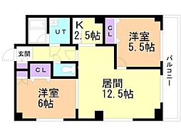 アルパ琴似 2LDKの間取図画像