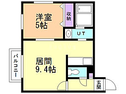 グランディール二十四軒 1LDKの間取図画像