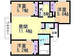 札幌市西区山の手三条3丁目マンション 3LDKの間取図画像