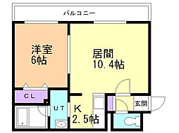 アバンセ二十四軒 1LDKの間取図画像