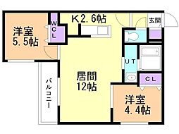ブランシャール宮の沢 2LDKの間取図画像