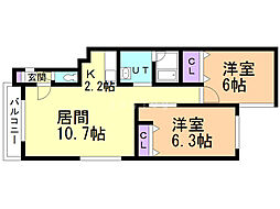 マンションポコ・ア・ポコ 2LDKの間取図画像