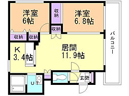ライフ新発寒3・1 2LDKの間取図画像