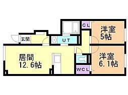 インテルノ ウエスト 2LDKの間取図画像