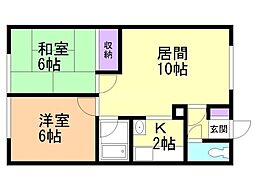 スカイハイツ 2LDKの間取図画像