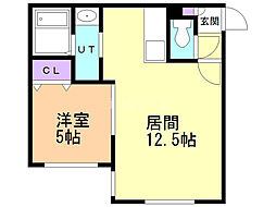 クラリス西町北 1LDKの間取図画像