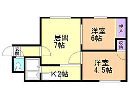 マクセル西野 2LDKの間取図画像