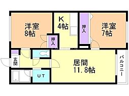 ポセイドン宮の沢 2LDKの間取図画像
